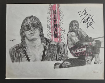 Bret Hart Autographed Original Artwork 8.5x11