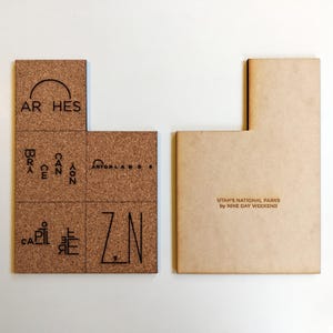 Utah National Parks trivet (hot pad) - original text illustrations, laser cut cork - Arches, Bryce Canyon, Canyonlands, Capitol Reef, Zion