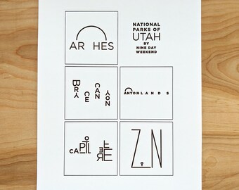 UTAH National Parks - letterpress print - original illustrations of Arches, Bryce Canyon, Canyonlands, Capitol Reef & Zion