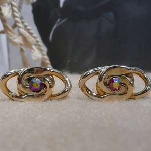 Vintage Gold Cuff links with Aurora Borealis Stone, formal, men&#39;s jewelry
