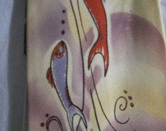 Vintage Hand Painted Necktie, 1940s vibe, Artsy Fish