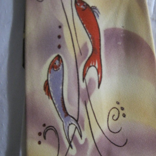 Vintage Hand Painted Necktie, 1940s vibe, Artsy Fish