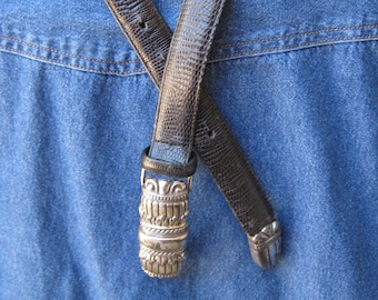 Vintage Brighton-riem, zwart slangenleer reliëf