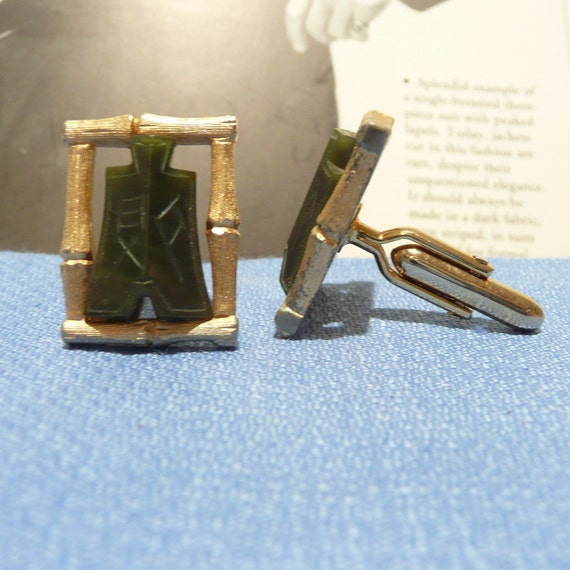 Vintage Asian Inspired cuff links. Bamboo setting… - image 2