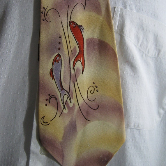 Vintage Hand Painted Necktie, 1940s vibe, Artsy F… - image 2