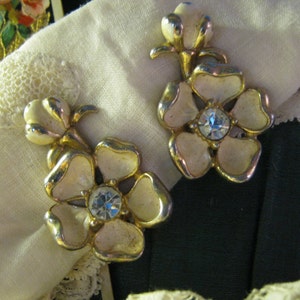 Vintage Marvella Enamel Flower Earrings-Wedding, Valentine&#39;s