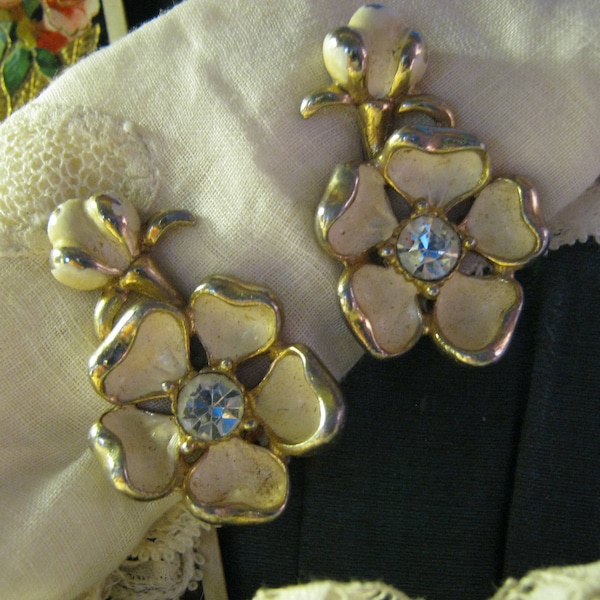 Vintage Marvella Enamel Flower Earrings-Wedding, Valentine's