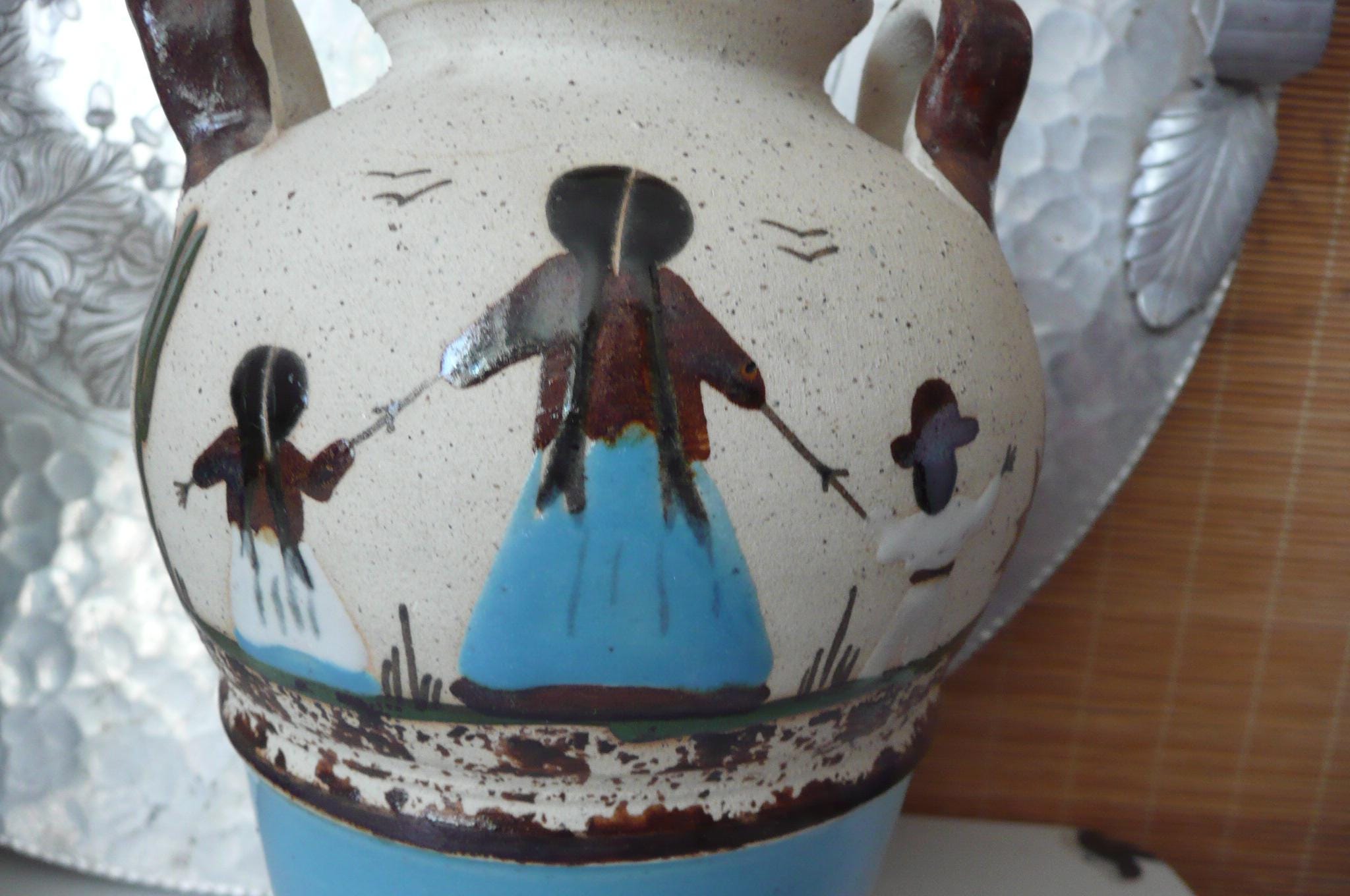 ヴィンテージ メキシコ陶器花瓶セット、フォークアート、手描き