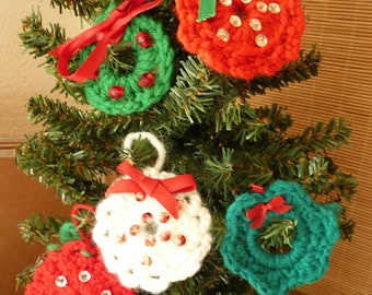 Vintage Crochet Christmas ornament, Hand made, crafts, retro, country, farm, boho, nostalgic, set of 5