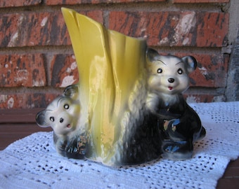 Vintage Bear Vase Yellow and Brown Animal Vase Whimsical Bear Cub Twins Vase Vintage Bear Vase Yellow and Brown Animal Vase Whimsical Bear Cub Twins Vase
