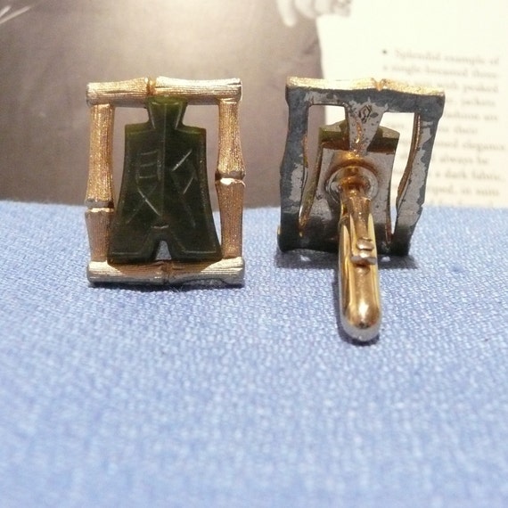 Vintage Asian Inspired cuff links. Bamboo setting… - image 3
