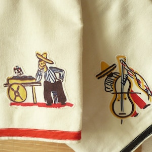 Küchentuch, Vintage Mehlsack, Applikation, 2er Set, Volkskunst, Südwesten