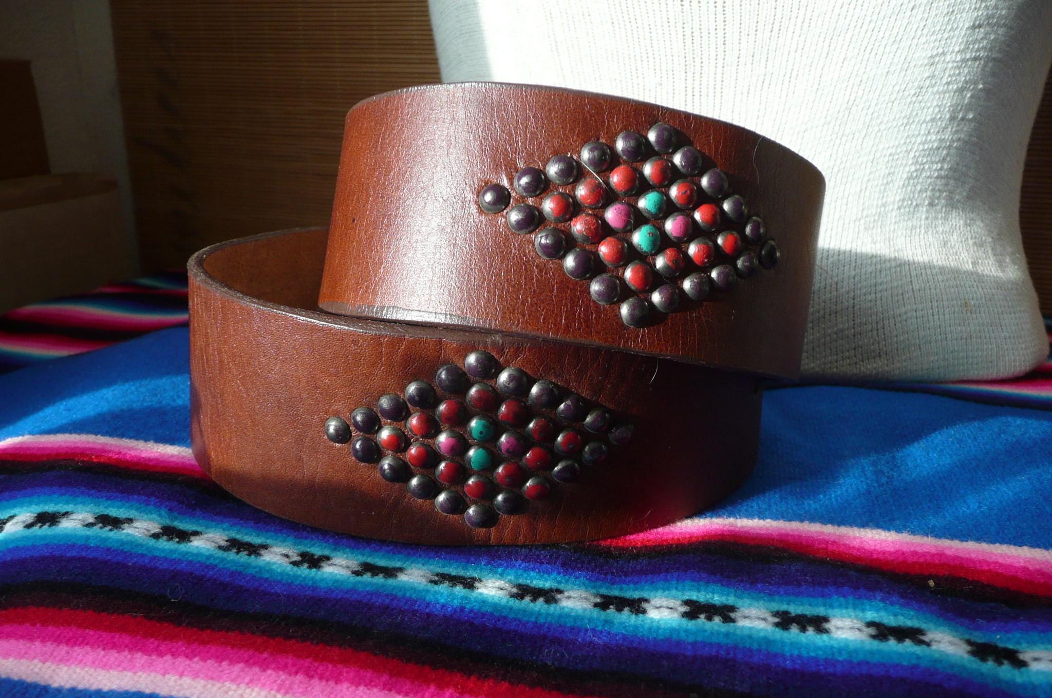 Leather Belt With Beaded Trim, Vintage, Boho, Southwestern  display picture 2
