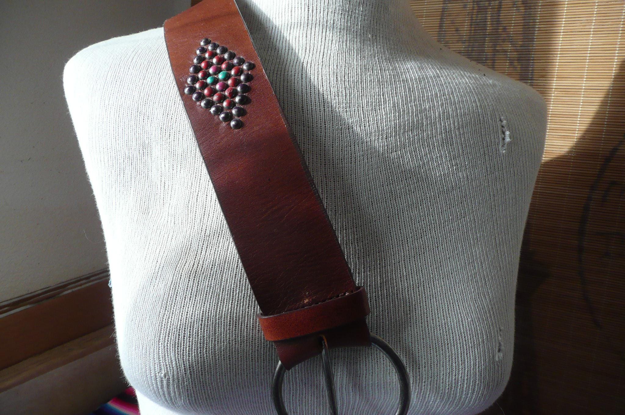 Vintage Beaded Seeded Belt Boho Southwestern Leather Belt Sz M, Sz L Handmade Beaded Leather Belt: Western Aztec Style - Etsy main image 4