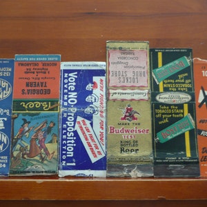 Vintage Matchbook Covers - lot of 6,  Ephemera, craft, art, collectible, history, tobacciana, advertisement