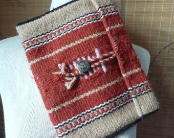 Woven clutch in Southwestern style, silver concha, boho bag, tribal