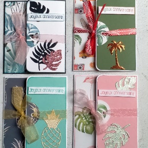 ANNIVERSAIRE - Pochettes carte cadeau, billet, chèque - thème tropical
