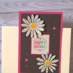 Carte anniversaire -  fleurs / fuchsia