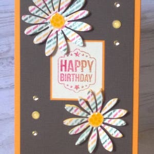 Carte anniversaire -  fleurs / orange