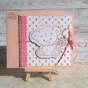 Carte enfant "Ourson tendresse" - Rose ou Bleu