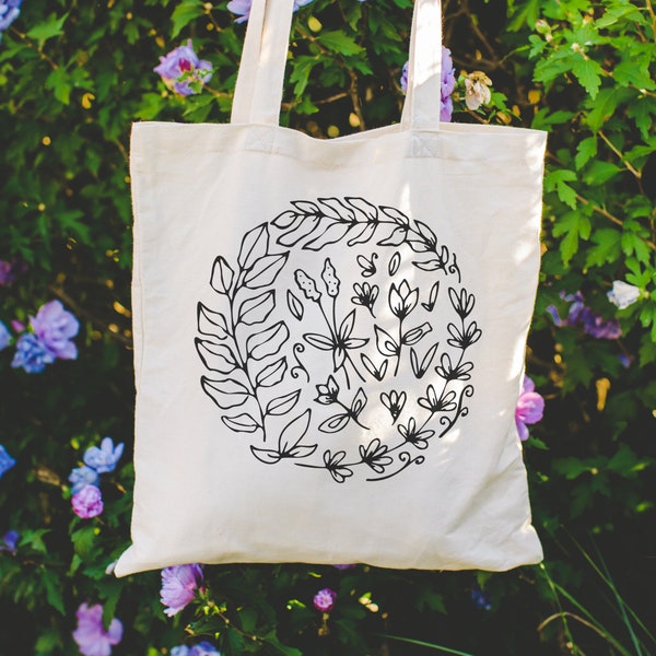 Tote Bag Bloom - Flowers / Fine Line Art / Nature / Jutetasche / Baumwolltasche