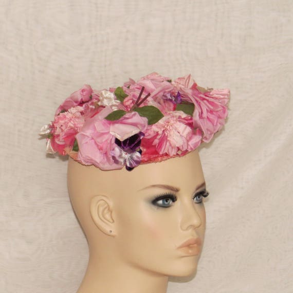 1940s FLORAL FASCiNATOR PiNK ROSES, Pink Rose Fasc
