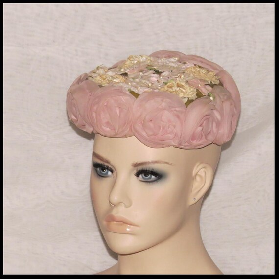 1940s FLORAL HAT PiNK ROSES Vintage Floral Fascina