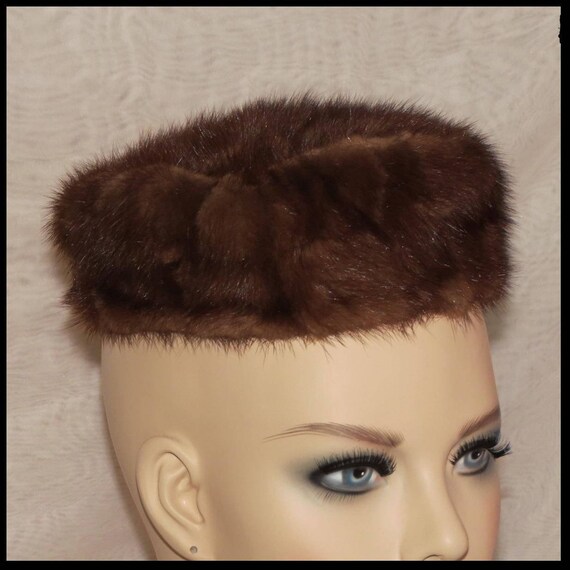 Vintage MINK HAT Genuine Mink PILLBOX Hat Womens F