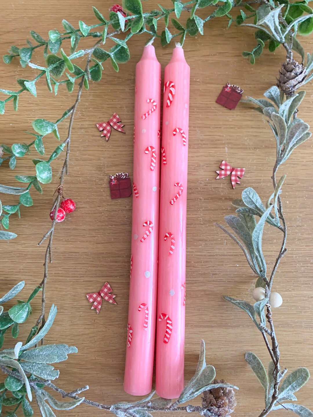 Candy Canes and Silver Lanes Pair of Hand Painted Candles Etsy