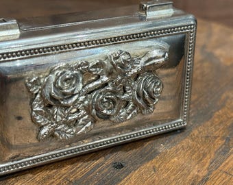 Antique Jewelry Box, Embossed Jewelry Box, Vintage Jewellery Box, Vintage Metal Jewelry Box With Velvet, Metal Trinket Box