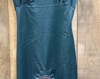 Vintage Embroidered Lace Slip Dress Floral Design Black No Tag