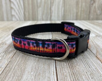 Palm Tree Sunset Dog Collar, Beach Vacation Collar