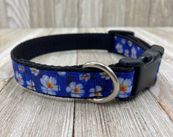 Blue Daisy Dog Collar, Girly Flower Collar, Adjustable Pet Gift