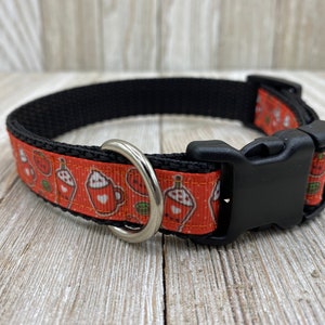 Fall Dog Collar, Autumn, Pumpkin Spice Collar, Caffeine Addict Collar, Coffee Lover Gift, Pumpkin Coffee, New Puppy, Dog Mom Gift, Pet Gift