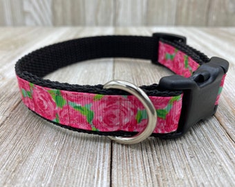 Pink Rose Dog Collar, Girly Collar, Pretty Dog Collar, Puppy Collar, Adjustable Dog Collar, Pink, Flower Collar, Dog Mom Gift, Pet Gift