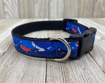 Whale Dog Collar, Nautical Blue Boating Puppy Collar