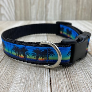 Palm Tree Dog Collar, Beach Collar, Dog Mom Gift, Blue, Sunset Dog Collar, Ocean Dog Collar, Tropical Vacation, New Puppy, Dog Gift