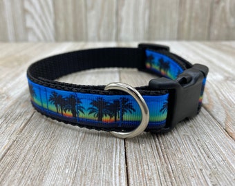 Palm Tree Sunset Dog Collar, Beach Vacation Nylon Collar