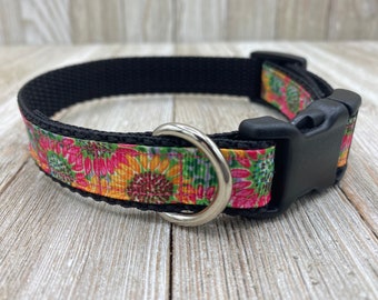 Sunflower Dog Collar, Girly Collar, Pretty Dog Collar, Puppy Collar, Adjustable Dog Collar, Summer, Flower Collar, Dog Mom Gift, Pet Gift