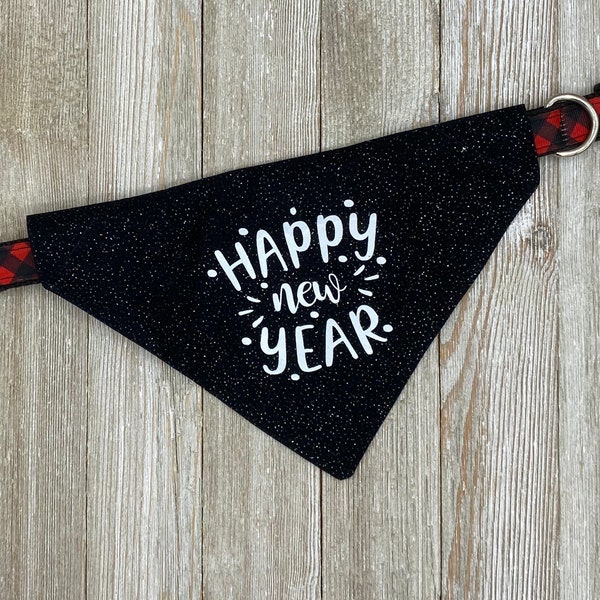 Dog Bandana, Over the Collar Bandana, New Year Bandana, Happy New Year, Black Tie, Black Glitz Bandana, Black, Holiday Clothes For Dogs