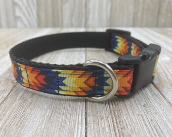 Aztec Dog Collar, Tribal Boho Style, Adjustable Nylon