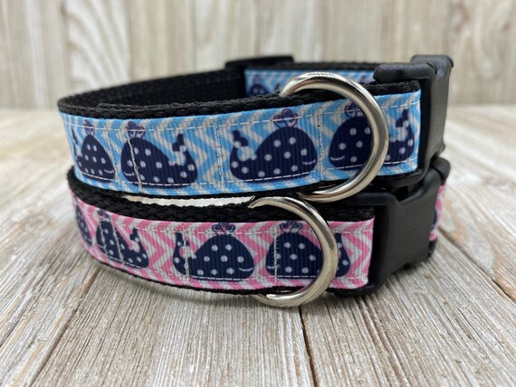 Whales Dog Collar, Beach Collar, Dog Mom Gift, Pink, Blue Dog