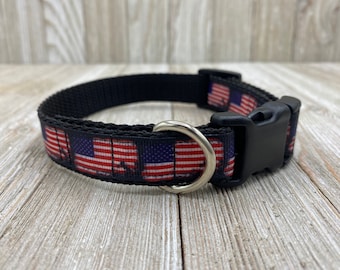 Patriotic American Flag Dog Collar, Handmade Nylon, Adjustable