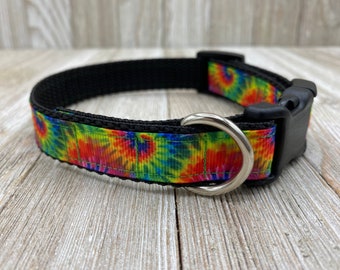 Tie Dye Dog Collar, Hippie Collar, Trendy Dog Collar, Puppy Collar, Adjustable Dog Collar, Rainbow, Tie Dye Collar, Dog Mom Gift, Pet Gift