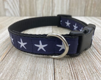 Starfish Dog Collar, Beach Ocean Theme, Nylon Webbing