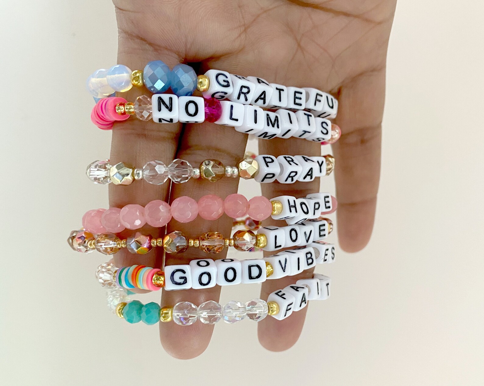 Colorful Clay Polymer Word Bead Bracelet Stretch Bead Etsy