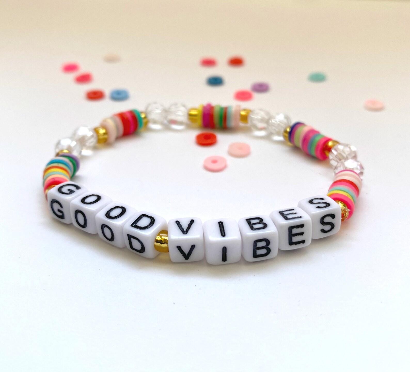 Colorful Clay Polymer Word Bead Bracelet Stretch Bead Etsy