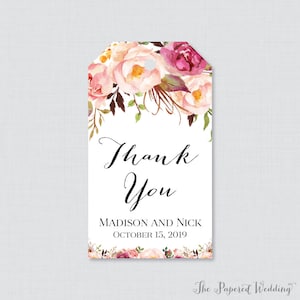 Printable OR Printed Wedding Favor Gift Tags - Pink Floral Favor Tags for Wedding, Personalized Wedding Gift Tags, Thank You Tag 0004