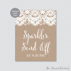 Printable Sparkler Send Off Sign - Rustic Burlap and Lace Wedding Sparkler Sign -Personalized Wedding Sparkler Send Off With Time Sign 0002
