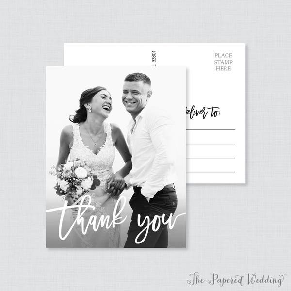 Printable OR Printed Picture Thank You Postcards - Modern Script Photo Thank You Postcards for Wedding - Photo Postcards with Picture 102